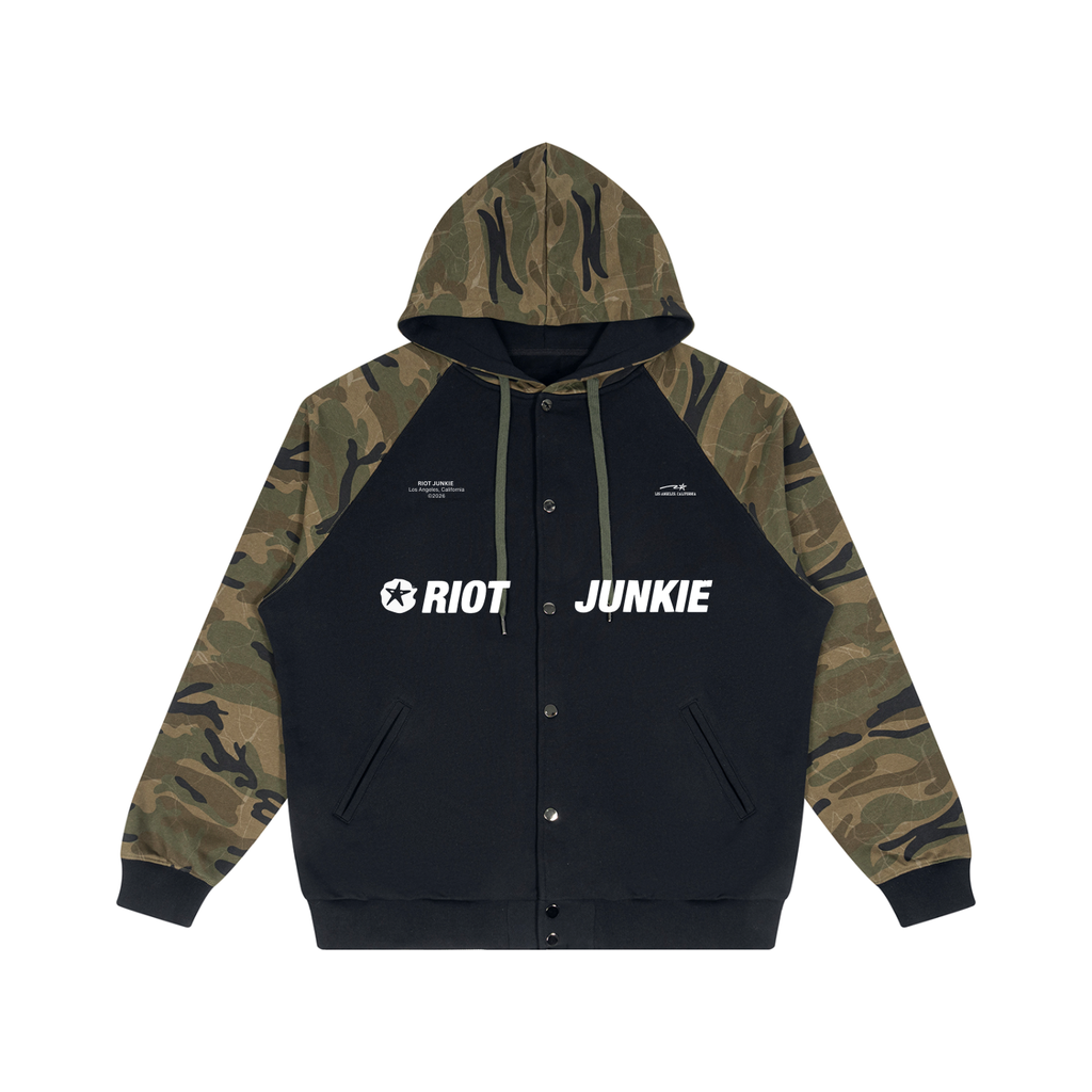 Unisex Camo-Splice Raglan Zip Hoodie