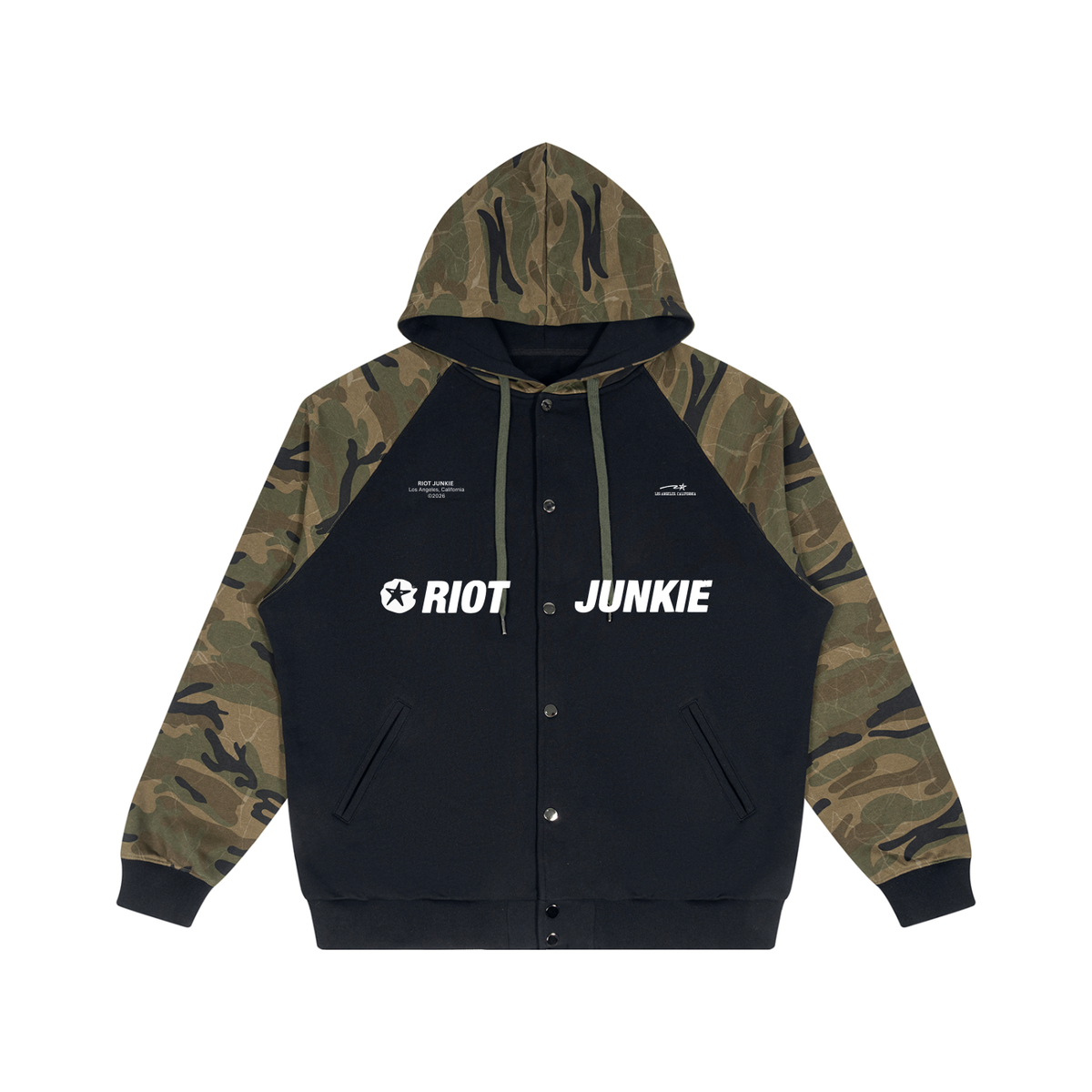 Unisex Camo-Splice Raglan Zip Hoodie