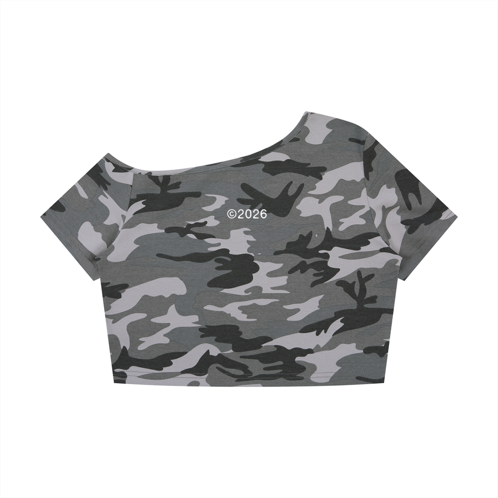 Women's Camo Off-Shoulder Crop T-Shirt