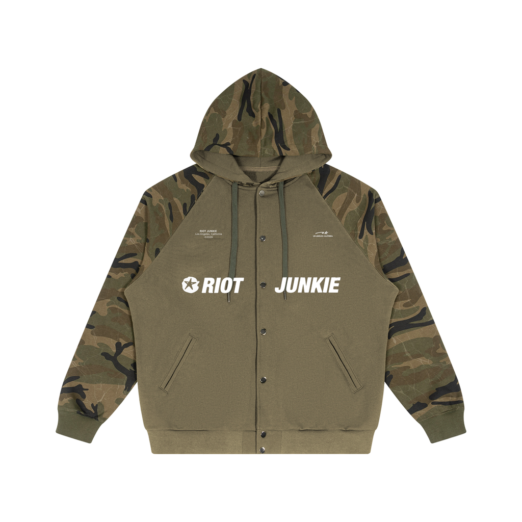 Unisex Camo-Splice Raglan Zip Hoodie