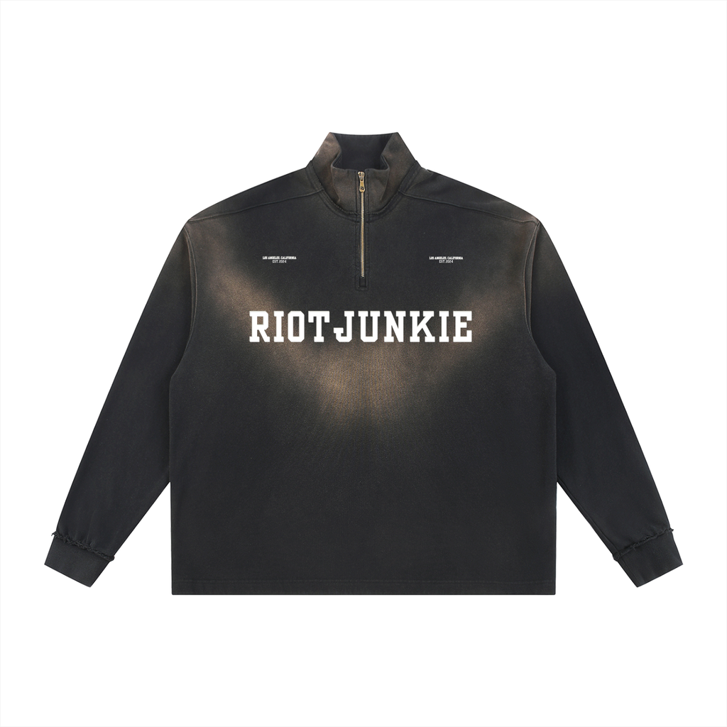 Sun Fade Raw Edge Quarter-Zip Sweatshirt