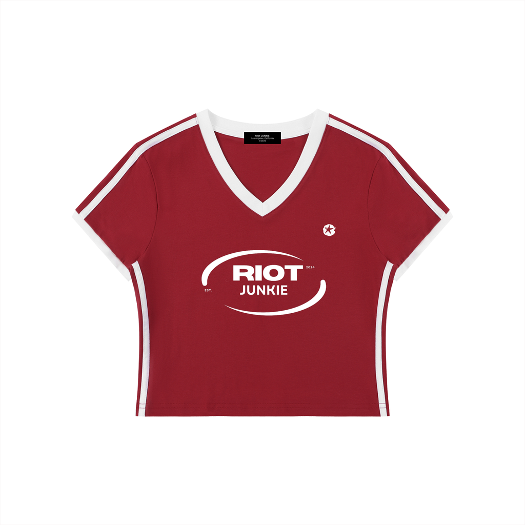 Women's V-Neck Ringer Crop T-Shirt