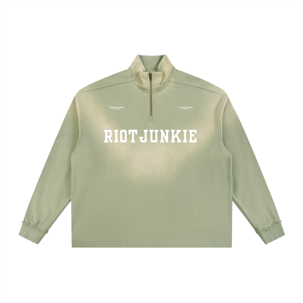 Sun Fade Raw Edge Quarter-Zip Sweatshirt