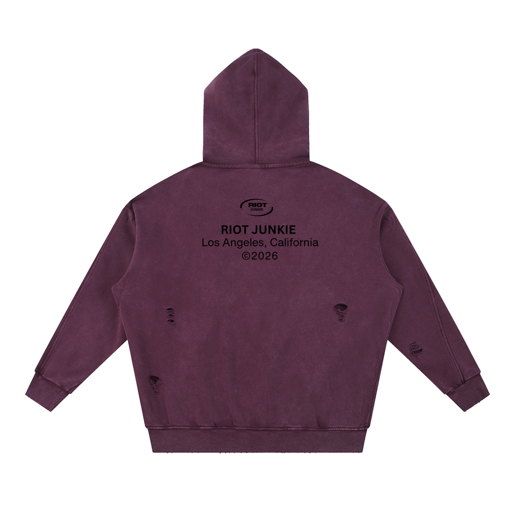 Snow Washed Distressed Panel Pocket Hoodie