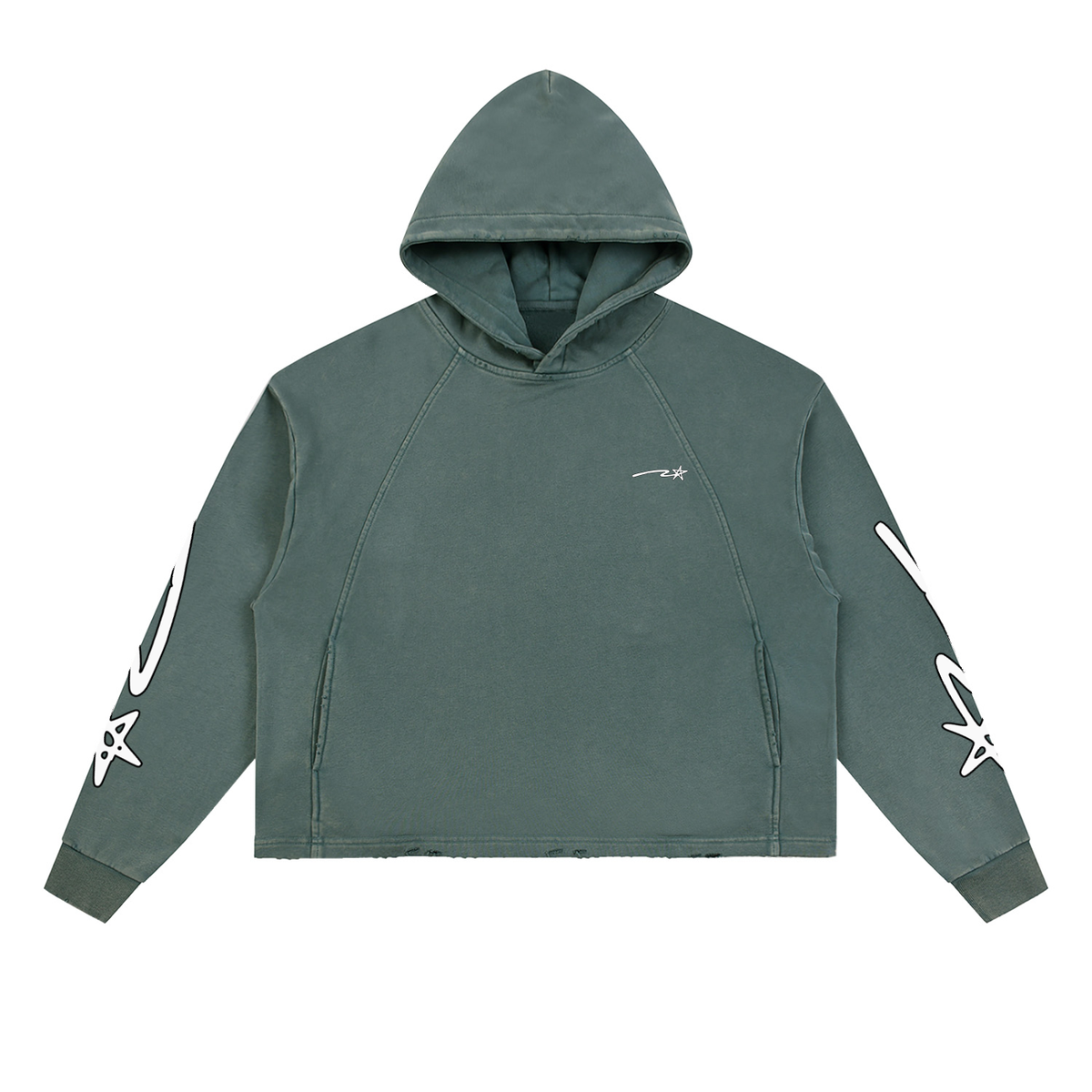 Vintage Washed Frayed-Hem Hoodie