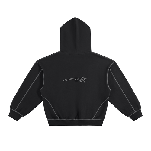 Contrast-Stitched Boxy Fleece Hoodie