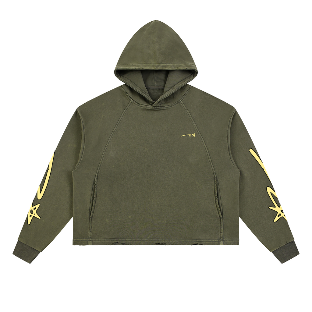 Vintage Washed Frayed-Hem Hoodie
