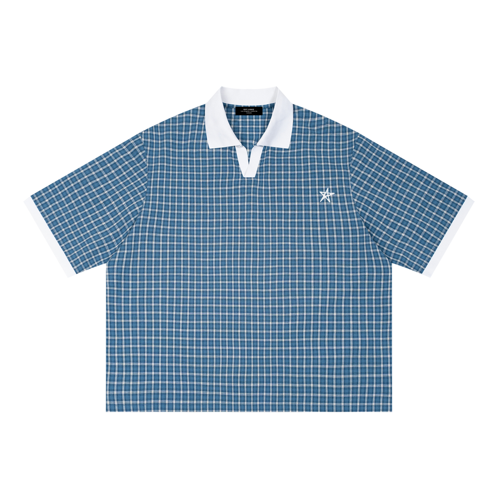 Unisex Boxy Plaid Color Block Polo Shirt