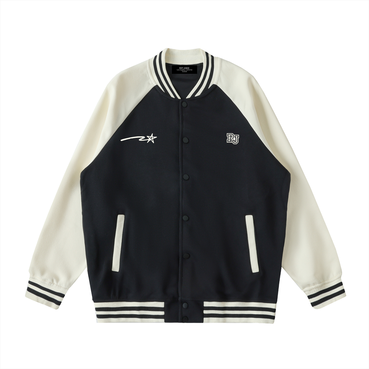 Two Tone Raglan Sleeve Varsity Jacket