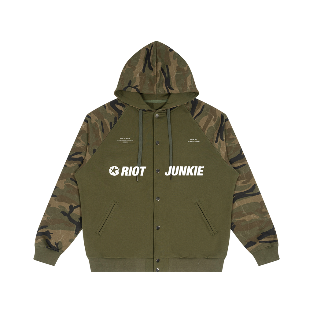 Unisex Camo-Splice Raglan Zip Hoodie
