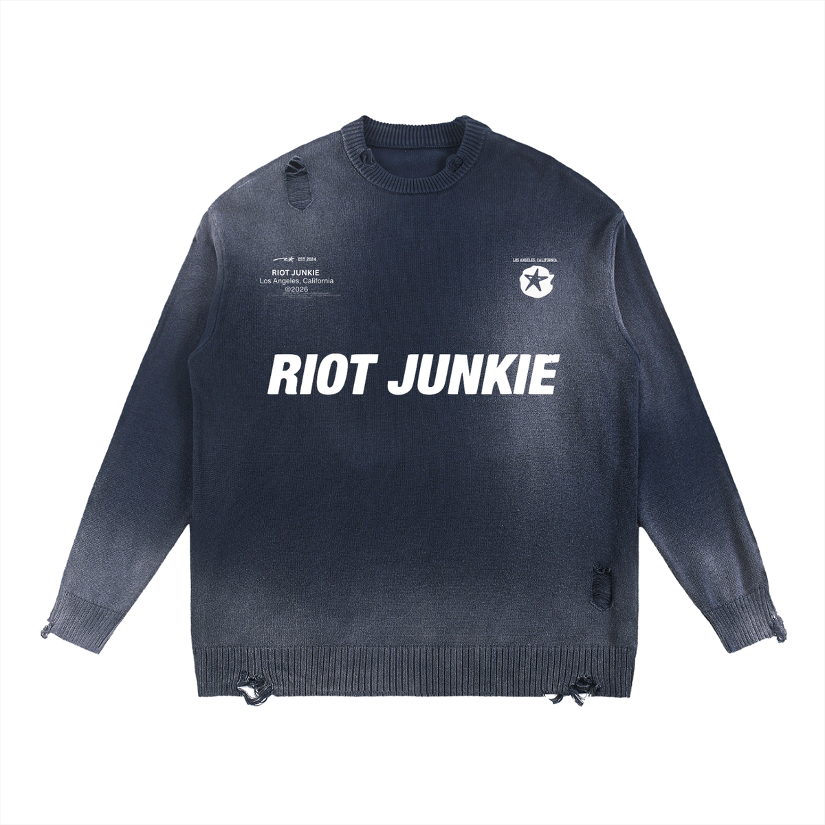 Sun Fade Distressed Ripped Crewneck sweater