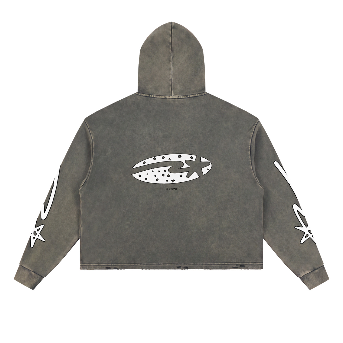 Vintage Washed Frayed-Hem Hoodie