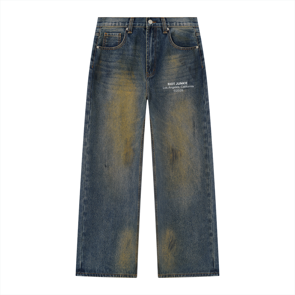 Men's Vintage Wash Wide Leg Denim Jeans