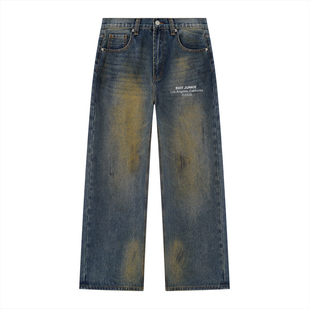 Men's Vintage Wash Wide Leg Denim Jeans