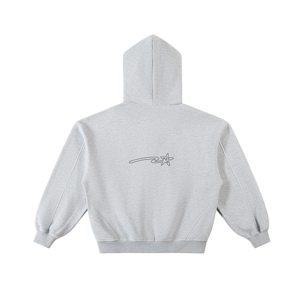 Contrast-Stitched Boxy Fleece Zip Hoodie