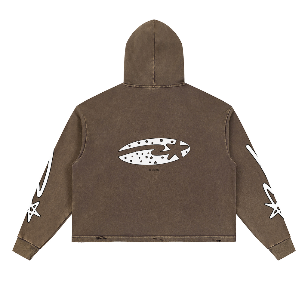 Vintage Washed Frayed-Hem Hoodie