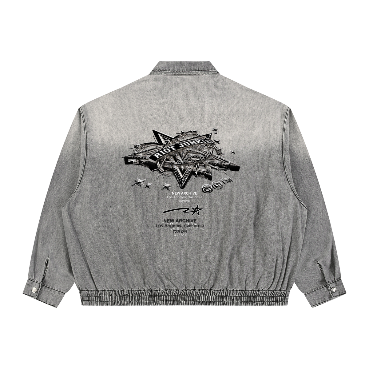 Unisex Vintage Wash Full-Zip Denim Jacket
