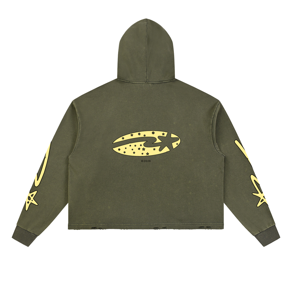 Vintage Washed Frayed-Hem Hoodie