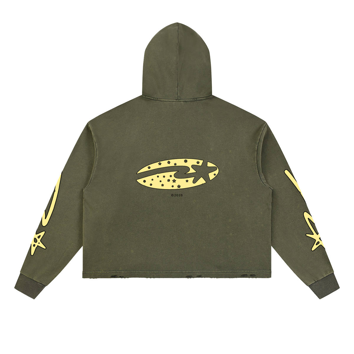 Vintage Washed Frayed-Hem Hoodie