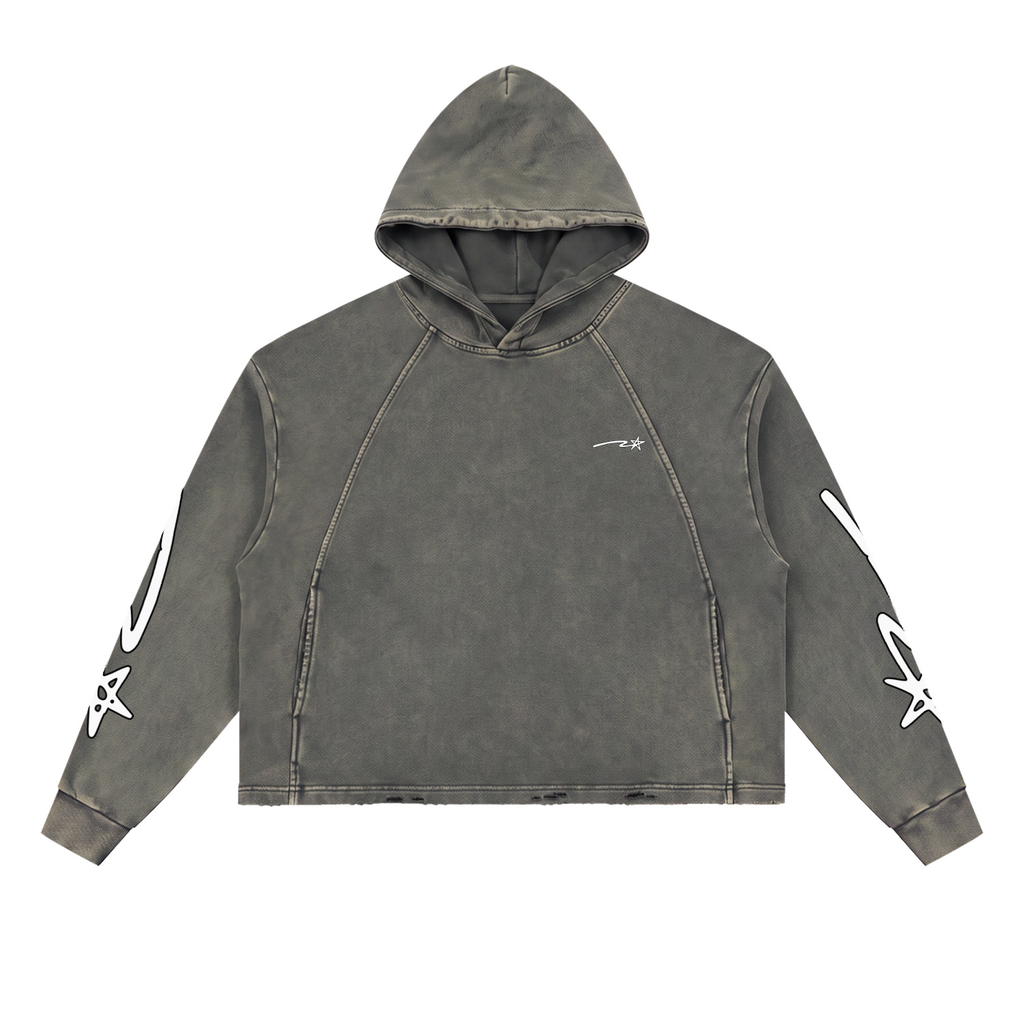 Vintage Washed Frayed-Hem Hoodie