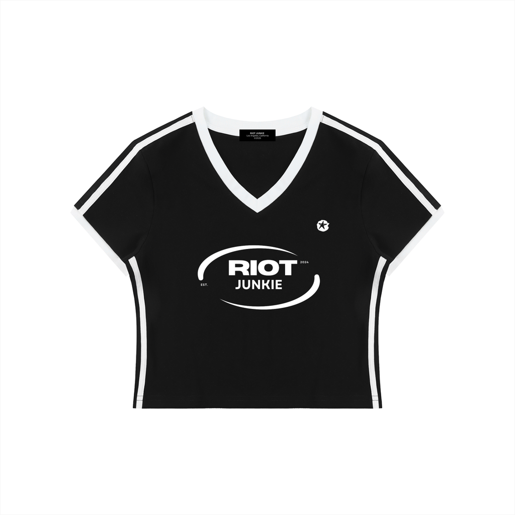 Women's V-Neck Ringer Crop T-Shirt
