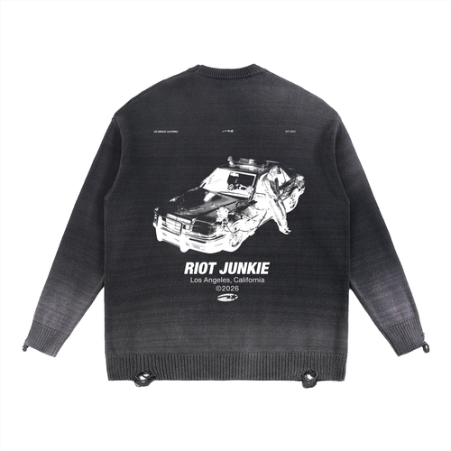 Sun Fade Distressed Ripped Crewneck sweater