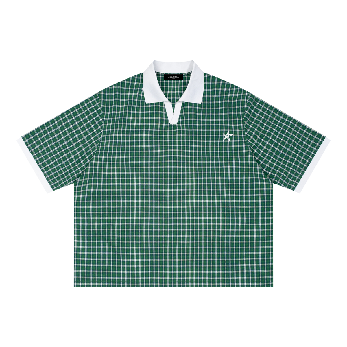 Unisex Boxy Plaid Color Block Polo Shirt
