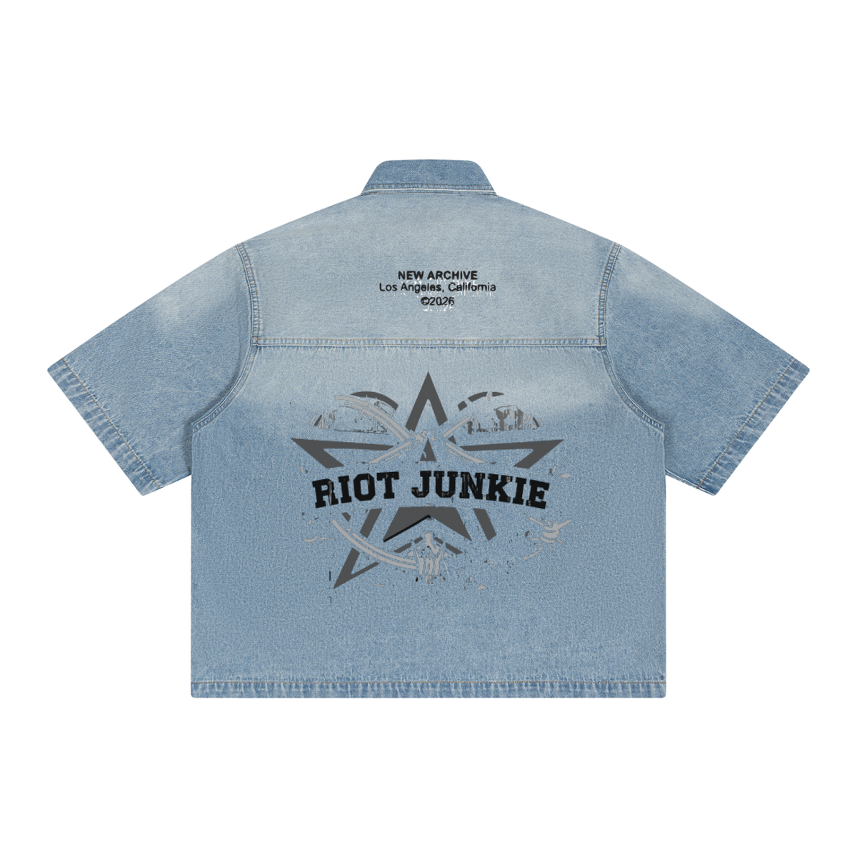 Unisex Vintage Wash Boxy Short Denim Shirt