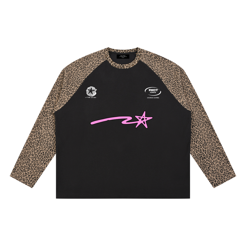 Unisex Leopard Panel Raglan Sleeve T-Shirt