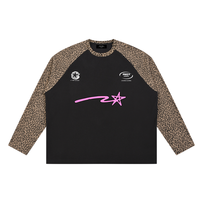 Unisex Leopard Panel Raglan Sleeve T-Shirt