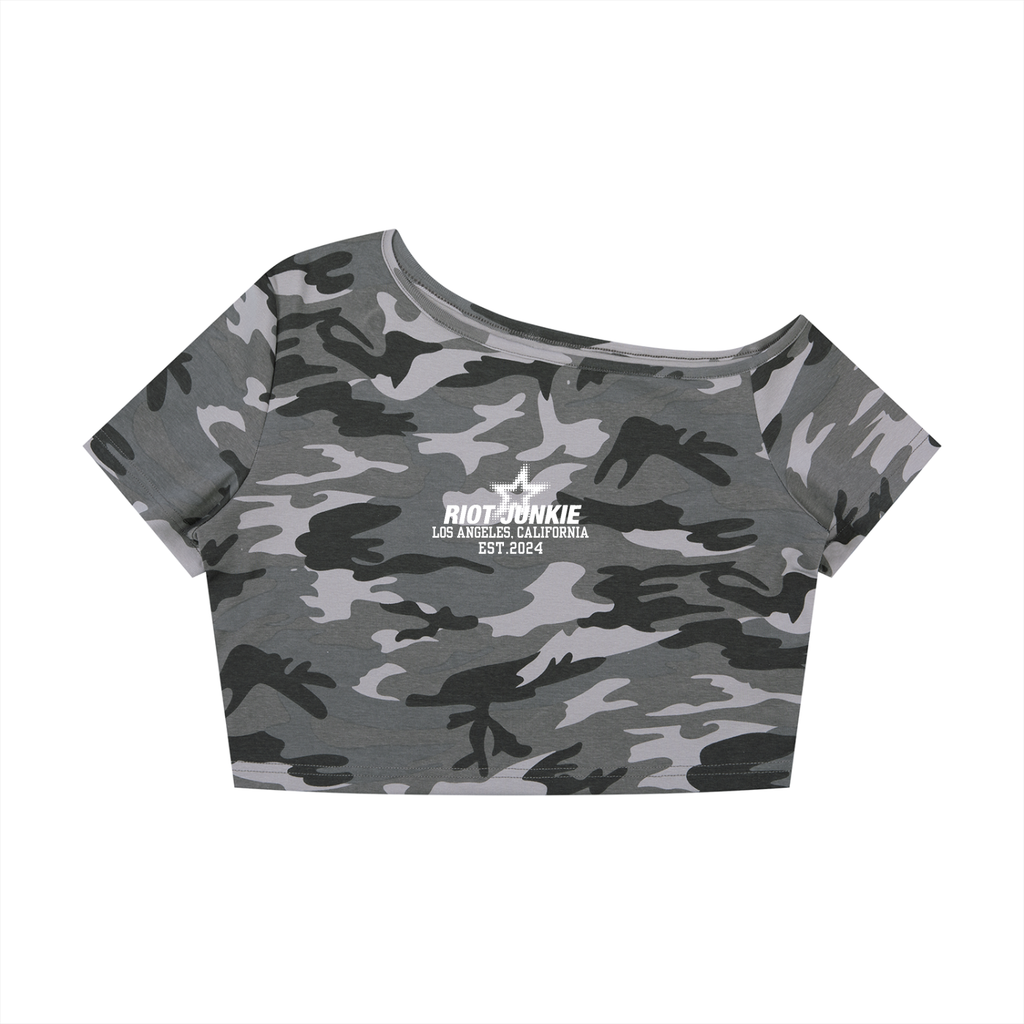 Women's Camo Off-Shoulder Crop T-Shirt