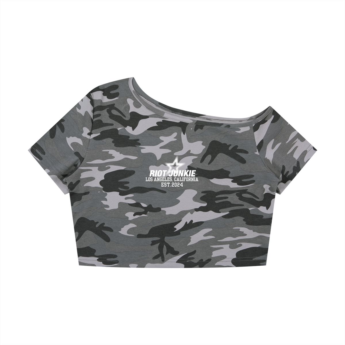 Women's Camo Off-Shoulder Crop T-Shirt