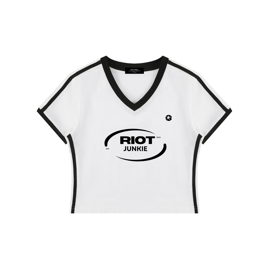 Women's V-Neck Ringer Crop T-Shirt