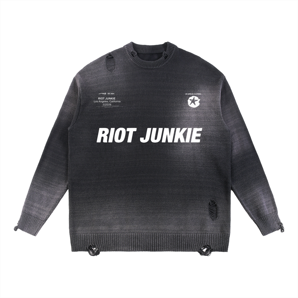 Sun Fade Distressed Ripped Crewneck sweater