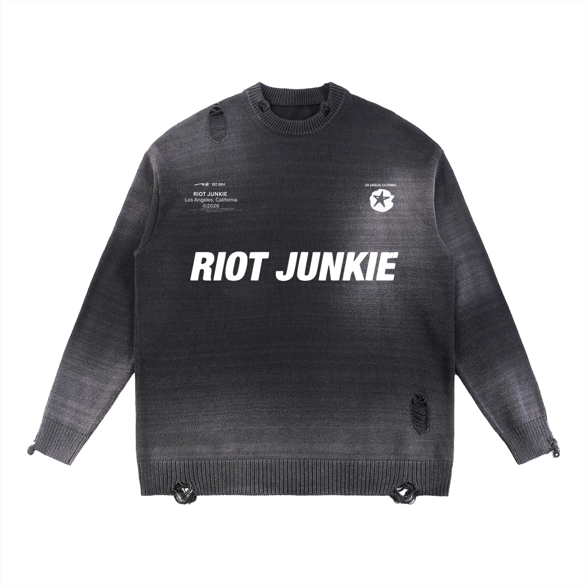 Sun Fade Distressed Ripped Crewneck sweater