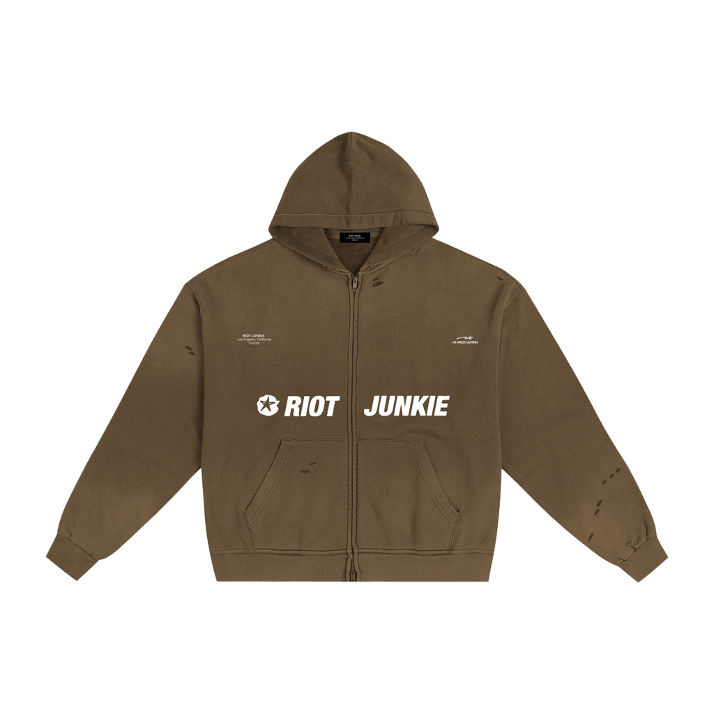 Hand-Frayed Sunfade Zip Hoodie