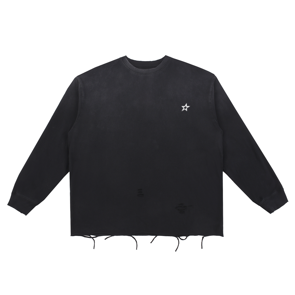 Snow Wash Raw Edge Cotton T-Shirt