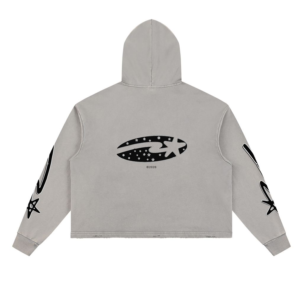 Vintage Washed Frayed-Hem Hoodie
