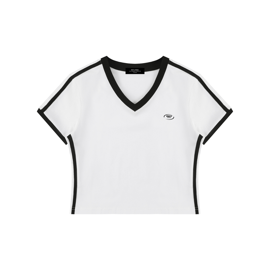 Women's V-Neck Ringer Crop T-Shirt