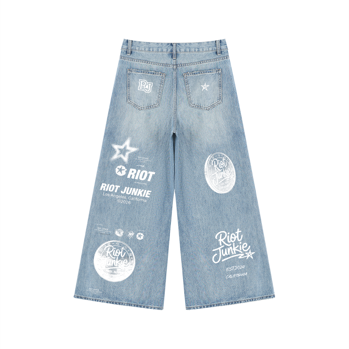 Women's Vintage Wash Distressed Wide Leg Jeans