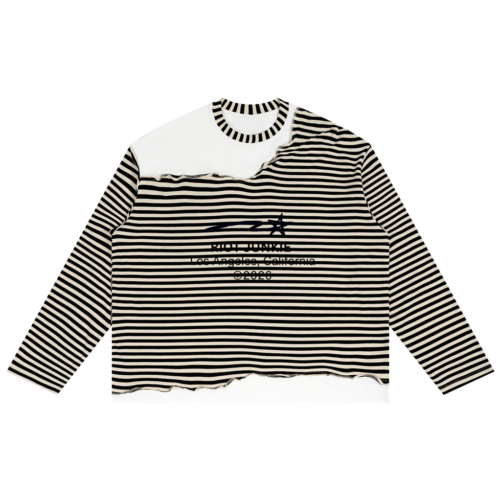 Unisex Striped Panel Boxy Long Sleeve T-Shirt