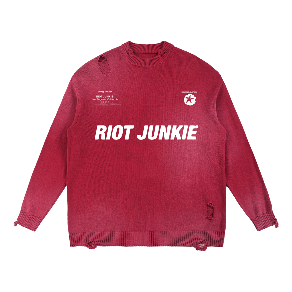 Sun Fade Distressed Ripped Crewneck sweater