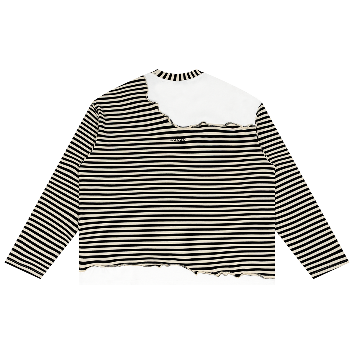 Unisex Striped Panel Boxy Long Sleeve T-Shirt