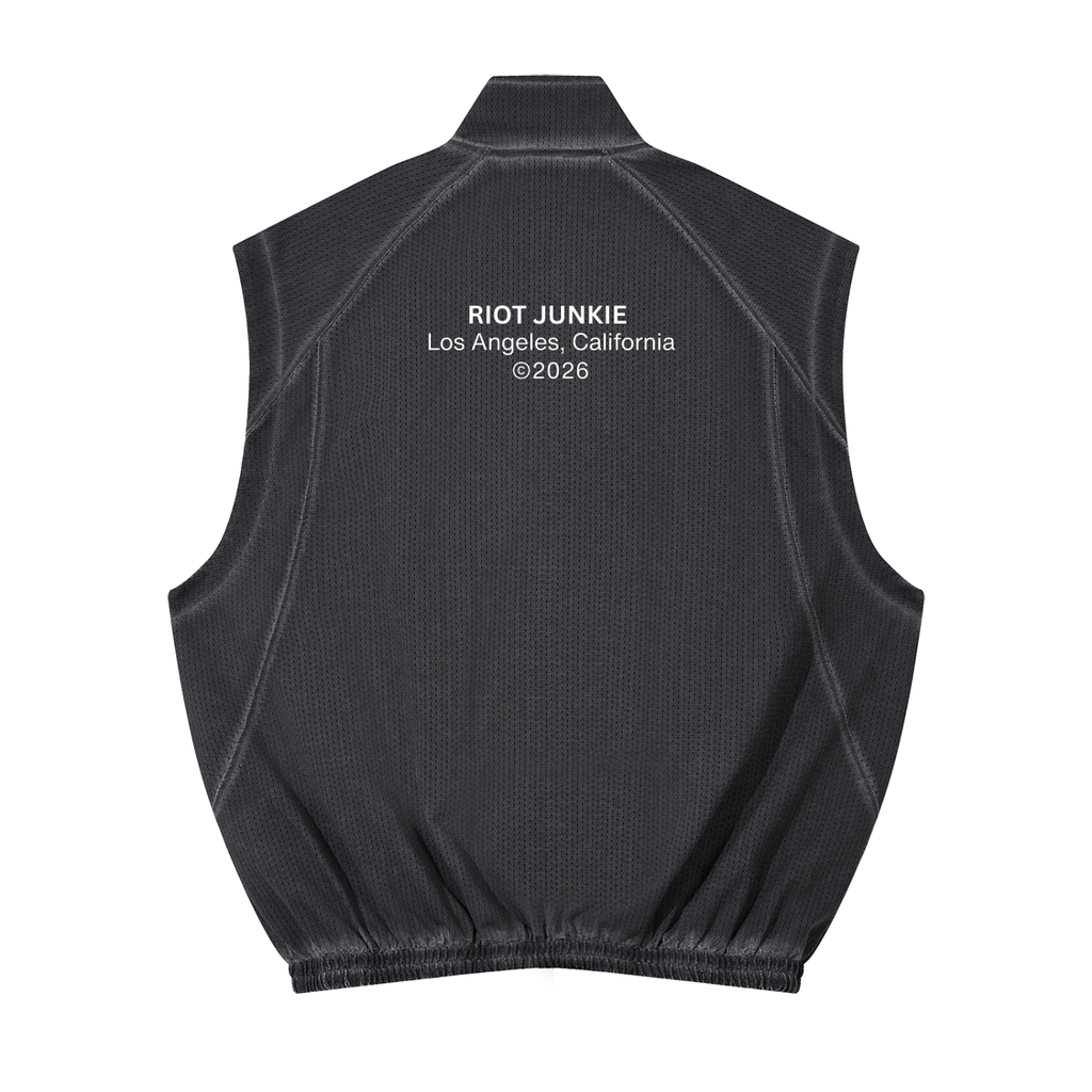 Unisex Vintage Wash Mesh Full-Zip Vest