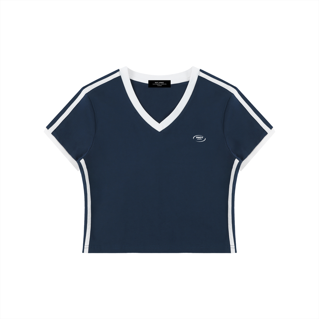 Women's V-Neck Ringer Crop T-Shirt
