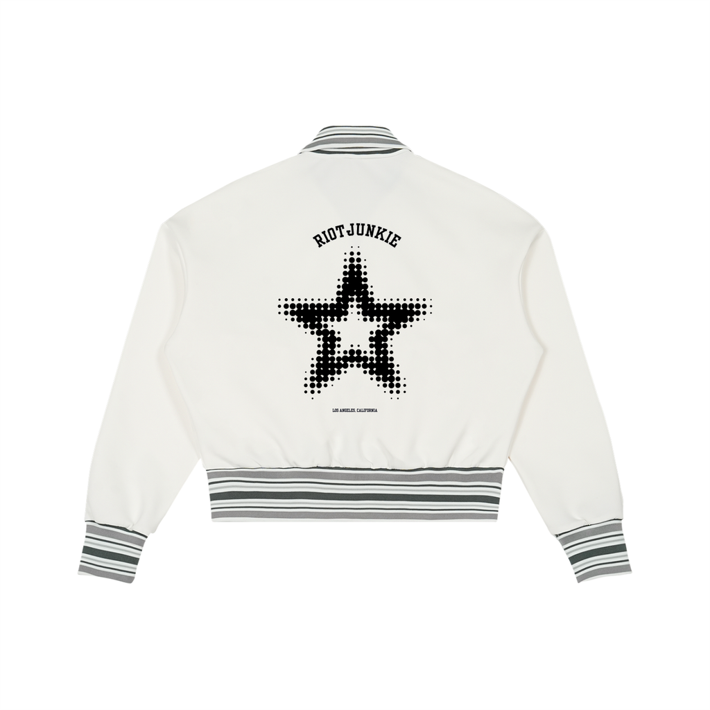 Striped Rib Collar Zip Jacket