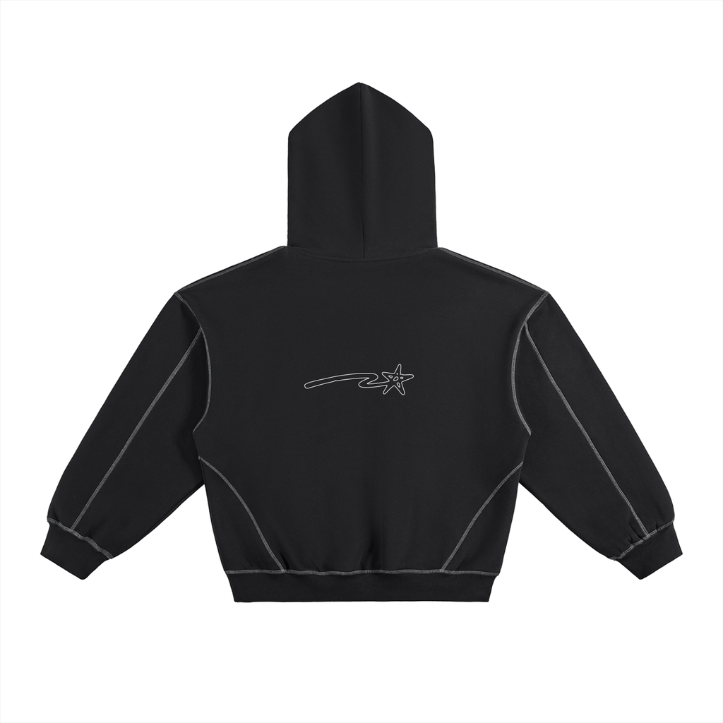 Contrast-Stitched Boxy Fleece Hoodie