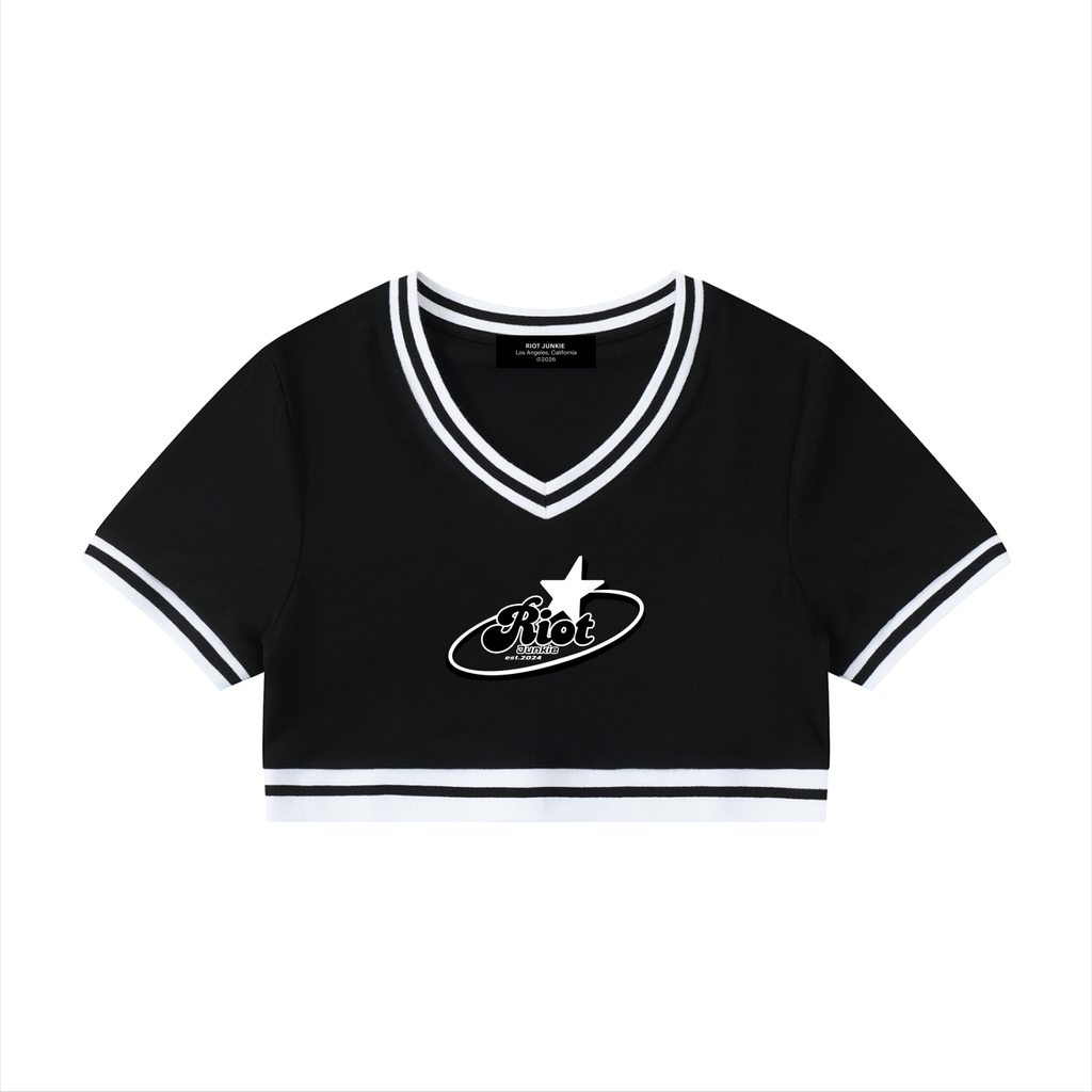 Women's Color Block V-Neck Crop T-Shirt