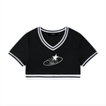 Women's Color Block V-Neck Crop T-Shirt