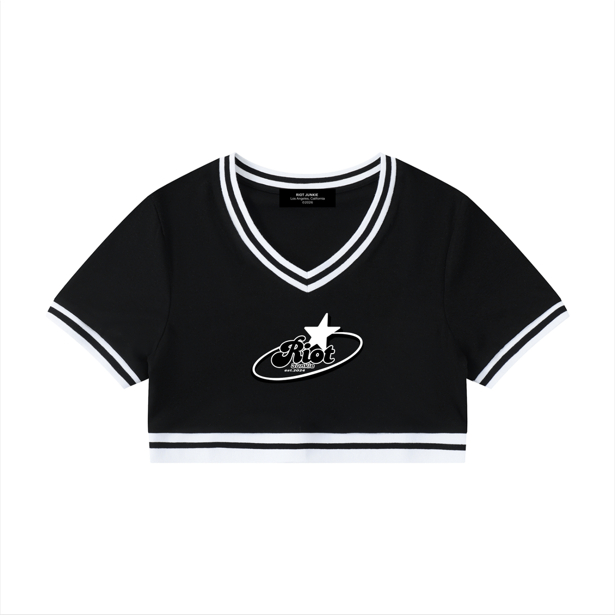 Women's Color Block V-Neck Crop T-Shirt